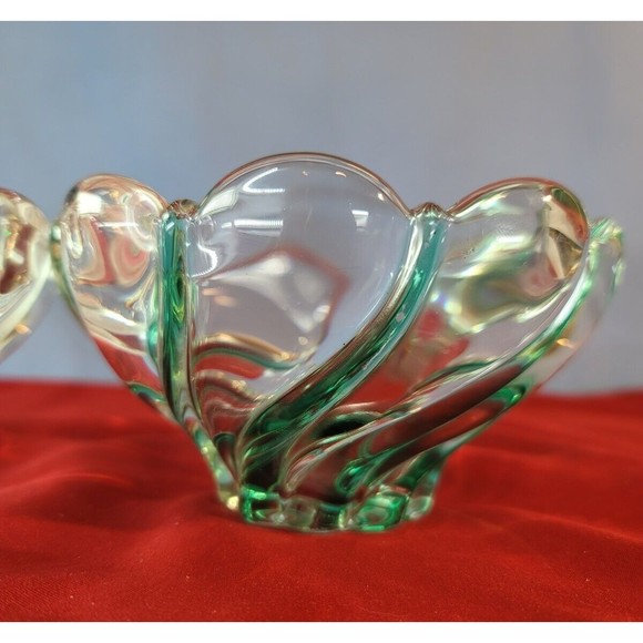 Dessert Candy Dish Nut Bowls MIKASA Crystal Green&Frosted Swirl Stripe Scalloped - Picture 8 of 12